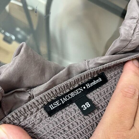 Ilse Jacobsen Hornbaek Women's Ruffle V-Neck Sleeveless Silk Dress Gray Size 38 - Picture 8 of 10